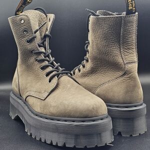 Dr. Martens Jadon Platform Boots in Nickel Grey Milled Nubuck leather.